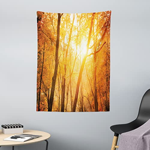 ABAKUHAUS Wald Wandteppich und Tagesdecke, Herbst Wald Zweige, aus Weiches Mikrofaser Stoff Waschbar mit Klaren Farben, 110 x 150 cm, Gold braun