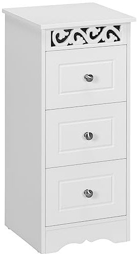 HOMCOM Armario de Almacenamiento Cajonera Blanca Cómoda con 3 Cajones para Cocina Comedor Salón Dormitorio Baño 29,8x29,8x68,5 cm