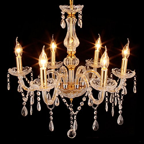 Ridgeyard Classique 6 Feux Pampilles Lustre Verre K9 Cristal Plafonnier Lampe Luminaire