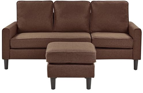 3-Sitzer Sofa Stoffbezug Braun mit Ottomane Armlehnen Schwarze Beine Avesta