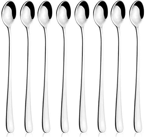 AOOSY Latte Spoons,9-Inch Stainless Steel Long Handle Stirring Spoon Mixing Coffee Spoon Set for Iced Tea Dessert Cocktail Ice Cream Sundae(Set of 8)