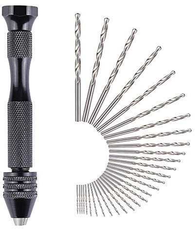 Trapano a Mano Modellismo Mini con 30 Pezzi Twist Drill Punte Trapano Elicoidali Precision 0,3-3.0mm per Foratura Modellismo Fai-da-te (31 Pezzi)