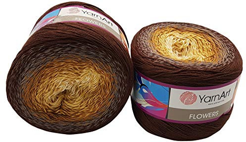 YarnArt Flowers 500 Gramm Bobbel Wolle Farbverlauf, 55% Baumwolle, Bobble Strickwolle Mehrfarbig (braun ocker creme 284)