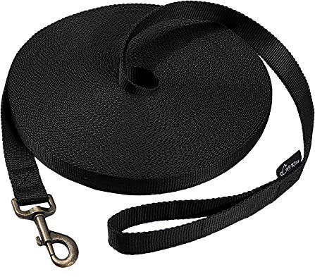 Hi Kiss Schleppleine für Hunde 4,5m 6,1m 9,1m 15,2m 30,5m Trainingsleine für Kleine bis Große Hunde (Schwarz 6,1 m)