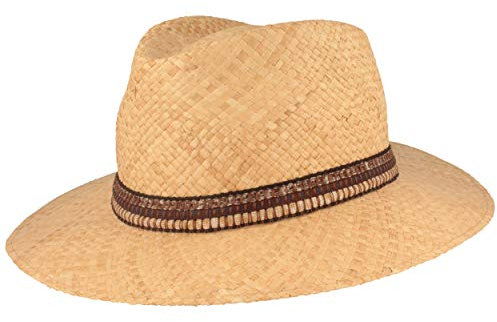 Breiter Sombrero de Sol Verano – Tejido a Mano Paja 100% – Traveller – Muy Ligero, Flexible, Agradable a la Piel y Cómodo, Beige – Natural 54