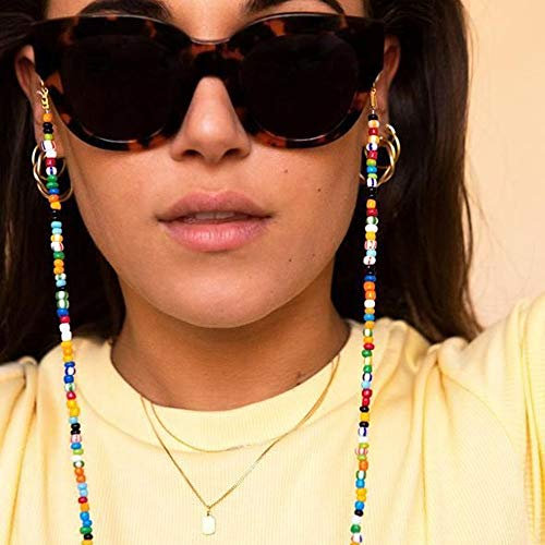 TseenYi Boho-Brillenkette, rutschsicher, bunte Perlen, für Brille, Sonnenbrille, Lesebrille, Brillen-Zubehör, Brillenhalter, für Damen und Herren (Opak)