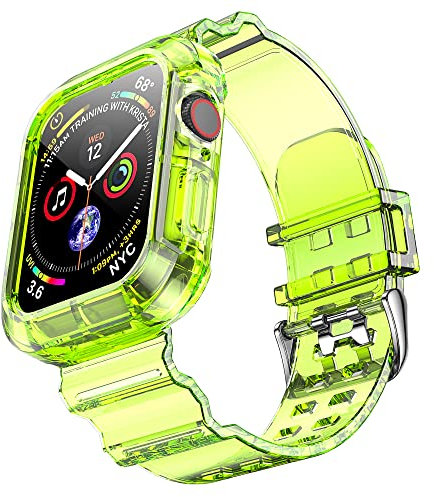 NotoCity Cinturino Compatibile con Apple Watch 8/7 45mm, Apple Watch Serie SE/6/5/4/3/2/1 42mm/44mm Replacement Cinturino TPU,Creativo,Trasparente (Giallo verde)