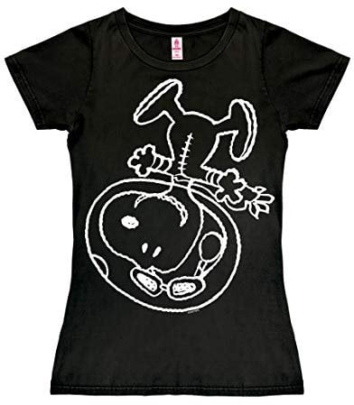 Logoshirt® Peanuts I Snoopy I Astronaut I T-Shirt Print I Damen I kurzärmlig I schwarz I Lizenziertes Originaldesign I Größe S