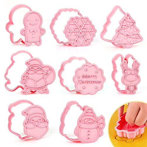 Navidad Moldes para Galletas, 8 piezas Cortadores de Galletas de Navidad, Moldes Galletas Niños, Arbol de Navidad, Alce, Santa Claus, Copo de Nieve, Muñeco de Nieve