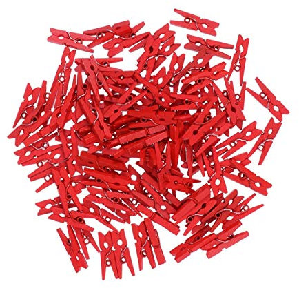 PRETYZOOM 100 Pcs Mini Épingles Pinces à Linge Vêtements pour Photo Photos Rouges Petits Clips Organisateur en Bois Bois-Mini Trombones en Bois Naturel-Utilitaire Polyvalent Pince à Linge