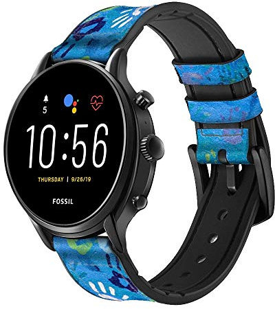 Innovedesire Hand Print Bracelet de Montre Intelligente en Cuir pour Fossil Hybrid Smartwatch Nate, Hybrid HR Latitude, Hybrid Smartwatch Machine Taille (24mm)