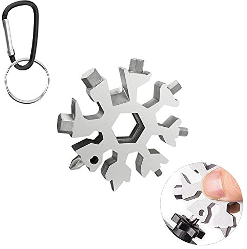 18 in 1 Multi-Tool Schneeflocke Edelstahl Schneeflocke handliches Werkzeug für Outdoor Reisen Camping Abenteuer täglichen Gebrauch mit Schlüsselanhänger Aufbewahrungstasche