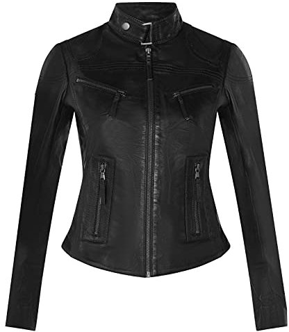 Infinity Leather Giacca Classica Nera da Donna in Vera Pelle Slim Fit da Motociclista S