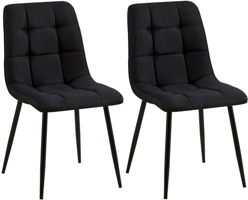 CLP 2er Set Esszimmerstuhl Tilde, Küchenstühle gepolstert mit gestepptem Bezug, Polsterstühle mit Metallgestell, bis 150 kg belastbar, Farbe:schwarz, Material:Stoff