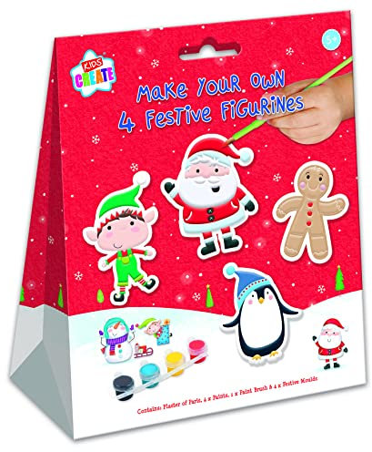 QDS Make & Paint Your Own Christmas Figures Santa Elf Penguin Craft Plaster Figurines