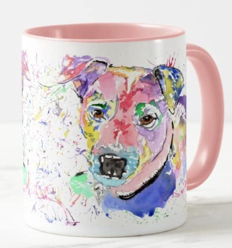Vixar Jack Russell TerrierDog Pet Watercolour Rainbow Art Coloured Mug Cup Gift Birthday Work Office Christmas Tea Coffee (Pink)