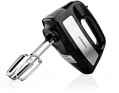 Westinghouse Batidora de mano WKHM42831, 300 W, 6 velocidades con nivel turbo, mango ergonómico, incluye batidor y gancho para amasar, accesorios aptos para lavavajillas, muy silenciosa, color negro