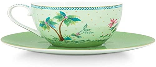PIP STUDIO 51004131 Jolie Gold Dots Green Tasse m.Untertasse 280 ml (1 Set)
