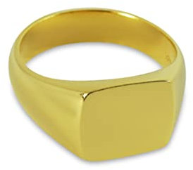 Herren Ring Gold Siegelring eckig aus Echtgold vergoldetem 925 Sterling Silber massiv matt gebürstet für Gravur geeignet | Männerschmuck aus Deutschland mit Geschenkverpackung (54)