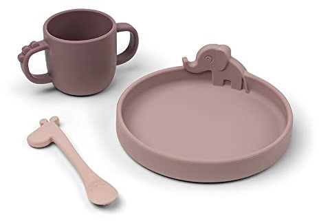 Done by Deer Peekaboo Baby und Kinder Geschirrset - 3-Teiliges Kindergeschirr Set mit Rutschfestem Kinderteller, Trinklernbecher und Gabel - BPA-Freies Geschirr aus 100% Lebensmittelechtem Silikon