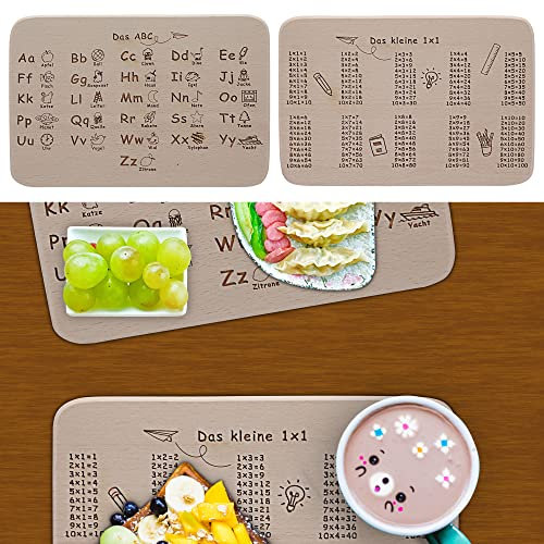 Frühstücksbrett 2er Set Schulanfang | Buchenholz 22x14x1cm | Motiv 1x1 ABC Vesperbrett Schüler Schulbeginn