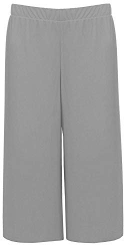 Womens 3/4 Elasticated Culottes Ladies Wide Leg Stretch Shorts Palazzo Uk 8-26 (Silver Grey, 16-18)