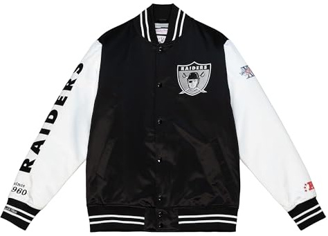 Mitchell & Ness NFL Team Origins Varsity Satin Jacket, farblich abgesetzte Ärmel, Druckknopf Verschluss, Herren, Frauen, Kinder, Unisex, Frühling, Sommer, Herbst, Winter