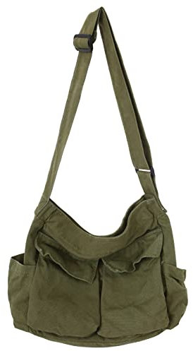KlaOYer Canvas Messenger Bag Large Hobo Bag Crossbody Shoulder Bag Tote Bag with Pocket for Women and Men, Grün, Tragetasche aus Segeltuch