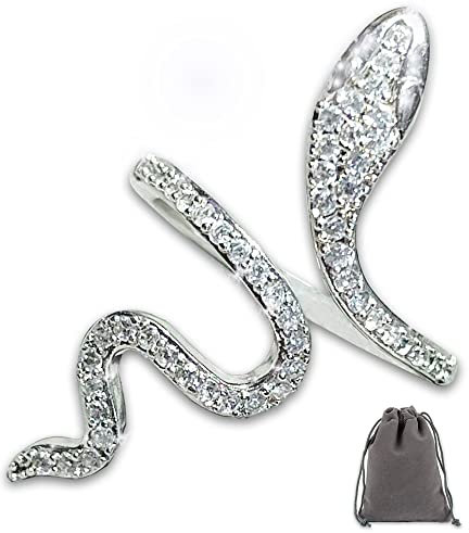 Silber Ringe für Damen 925 Verstellbar Schlange Brilliant Zirkonia Ringe Frauen & Herren Verlobungsring Silberring Damen Gotisch Retro Party Ring für Damen Herren Snake Schmuck mit Geschenkbox