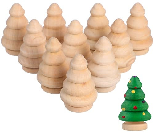 FOMIYES 10pcs Wooden Tree Toy Toddler Wooden Toys Wood Christmas Tree Ornaments Wooden Sculpture Decoration Christmas peg Dolls Unfinished Wood Miniature Trees Pendant Bamboo Household