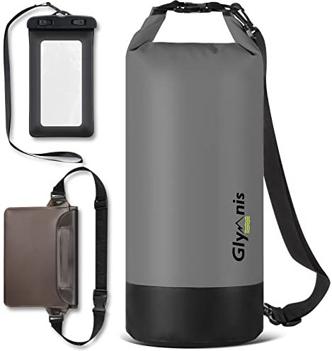 Glymnis Dry Bag wasserdichte Tasche 10L 20L Wasserdichter Packsack mit Bauchtasche und Tragegurt Waterproof für Wassersport Strand Schwimmen Bootfahren Reisen Camping (Schwarz, 5L)