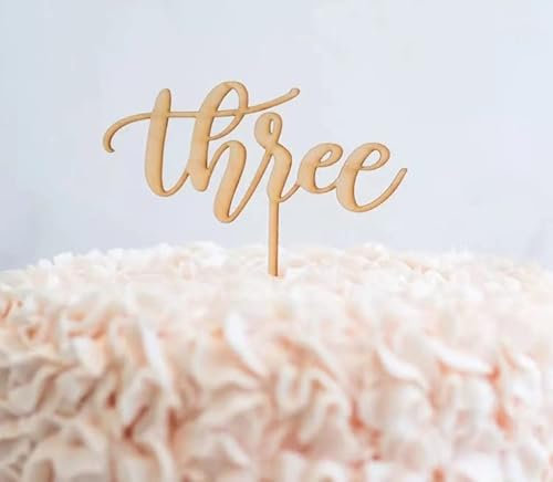 Wooden Three 3st Birthday Cake Toppers Age Kid's Britdhay Party Decors Decoration Double Sided Anniversary