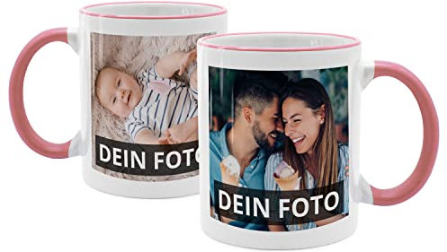 PhotoFancy® - Fototasse beidseitig Bedruckt - Personalisierte Tasse mit eigenen Fotos selbst gestalten - Rosa