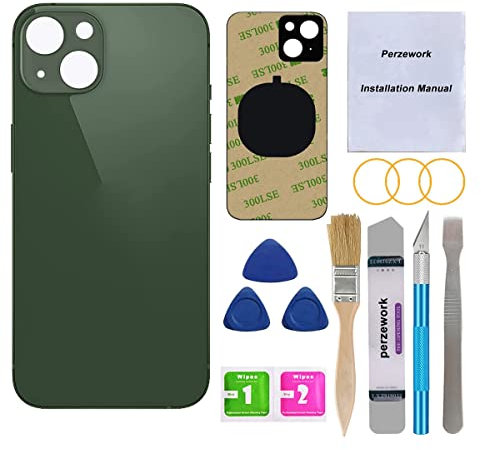Perzework OEM Ersatz-Rückglas für iPhone 13 Mini, 13,7 cm (5,4 Zoll), mit Reparaturwerkzeugset, Grün