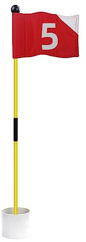 Crestgolf Portable Backyard Practice Golf Hole Cup and Flag Stick of Fiberglass, Golf Putting Green Flagstick Golf Pin Flag Hole Cup Set(red,#5)