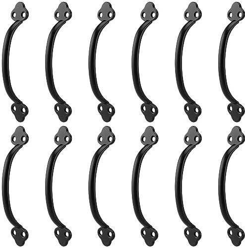 FUNSUEI Lot de 12 poignées de porte noires rétro en D en métal noir avec vis, poignée de porte noire pour grange, jardin, abri de jardin, armoire, armoire, 14,3 x 3 cm