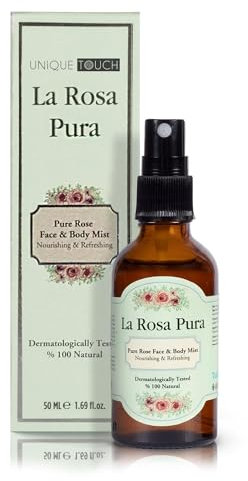 Unique Touch La Rosa Pura Pure Rose Water Face and Body Mist Gently Cleanses, Softens, and Revitalizes Skin for All Skin Types - Refreshing, Soothing & Hydrating Formula 50ml