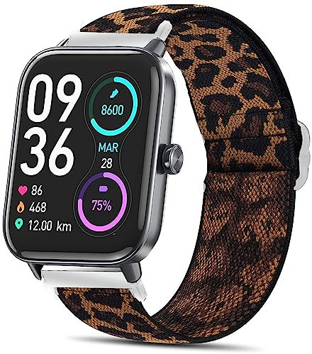 Blueshaweu für IDW19 Smartwatch Einstellbar Stoff Armbänder, Weich und Dehnbar Elastizität Ersatzband für Konitee IDW19/ TOOBUR IDW19 / Loddery IDW19 Smartwatch (Leopard)