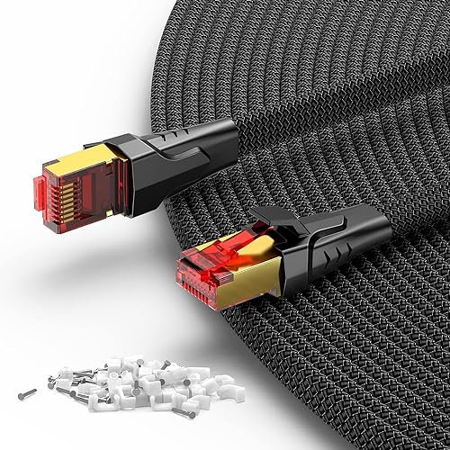 SNOWKIDS Cat 8 LAN kabel 7m, 40Gbps LAN Kabel Hochgeschwindigkeits 2000MHz S/FTP Ethernet Kabel Gigabit RJ45 Nylon geflochtener Vergoldeter Patchkabel für PS/5/4 Router Modem TV Switch Laptop