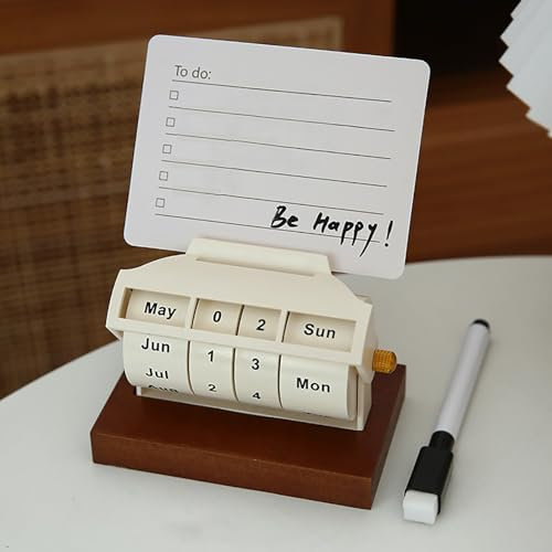 Tomuvpzn Manuelle Umrüstung Drehen Ewiger Kalender mit Nachrichtenkarte und Stift, Dauer Jahre Tisch Dauerkalender Erfassen das tägliche Leben Wochentage Monate Countdown Kalender für Zuhause Büro