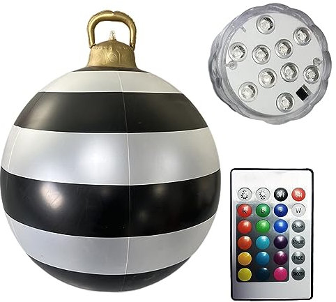 Starnearby Aufblasbare Weihnachtskugeln mit LED-Licht und Fernbedienung, 60cm PVC Riesige Weihnachtsball Weihnachtsdeko Outdoor, Weihnachtskugeln Ornamente für Hochzeit Festival Party