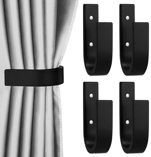 Kigley 4 Stück Vorhang-Raffhalter, Holzhalterungen, Holz-Vorhanghaken, U-förmige Halter, Wandhalterung, Pullbacks für Zuhause, Outdoor-Dekoration (schwarz)