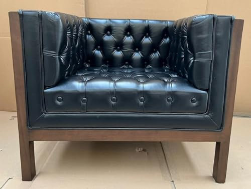 Casa Padrino Luxus Chesterfield Leder Sessel Schwarz/Braun 91 x 78 x H. 72 cm - Chesterfield Echtleder Wohnzimmer Sessel - Chesterfield Möbel - Echtleder Möbel - Luxus Möbel