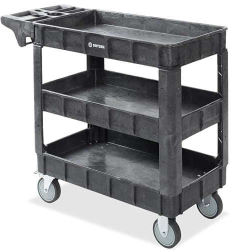 Dryser Utility Cart with Wheels, 40 x 17 Heavy Duty 550 lb. Capacity with Shelves - 3 Tier Rolling Cart with Two 5 Swivel Casters for Warehouse, Garage, Cleaning
