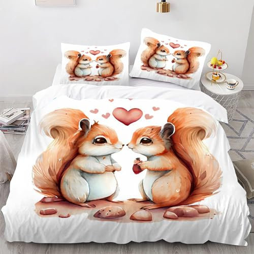 CHEFFS Eichhörnchen Bettwäsche 135x200 Kinder Eichhörnchen Tier Bettbezug Set für 3D Drucken Microfaser Waldtiere Bettwäsche-Sets mit Super weich Reißverschlus (140 x 210 cm,4)