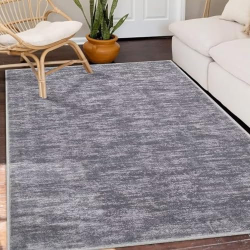 Zstar Tappeto da soggiorno, morbido, lavabile in lavatrice, moderno tappeto solido per camera da letto sotto il tavolo da pranzo, tappeto antiscivolo per interni per casa e ufficio, colore grigio, 80
