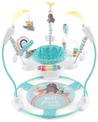 COSTWAY Aire d'éveil à Rebonds Bébé Forêt et Animaux avec 3 Hauteurs Réglables & 9 Jouets, Jumperoo Jungle Trotteur Bébé avec Musique & Lumière, Siège Rotatif 360°pour Bébé de 6 Mois+