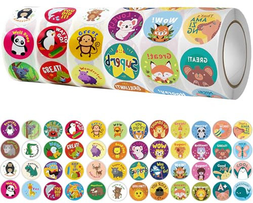 3000 Stück 48 Muster Motivationsaufkleber für Kinder, Basicon Selbstklebende Tiere Belohnungssticker Motivation Aufkleber, Lob Sticker für Lehrer Eltern im Unterricht und zu Hause usw.