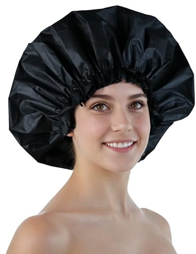 Gorro grande protector del cabello. 40cms + Bolsita de Almacenamiento. Para mujer y hombre. Impermeable. Útil para la ducha y trabajos con polvo. PEVA de alta calidad Negro