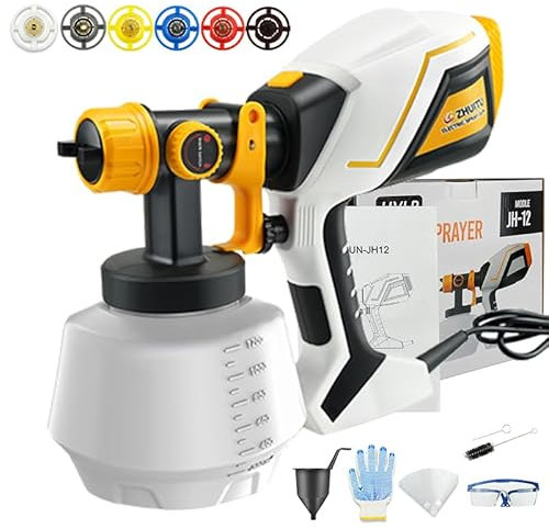 HVLP Electric Paint Sprayer 1000W with 6 Copper Nozzles and 3 Spray Patterns, 1200ml High Capacity Container for Furniture, Fence, Wall, Garage Door